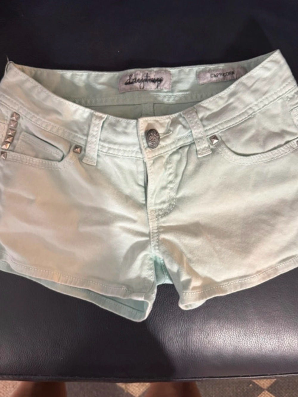 Daytrip Light Mint Women's Denim Shorts with Stud Accents